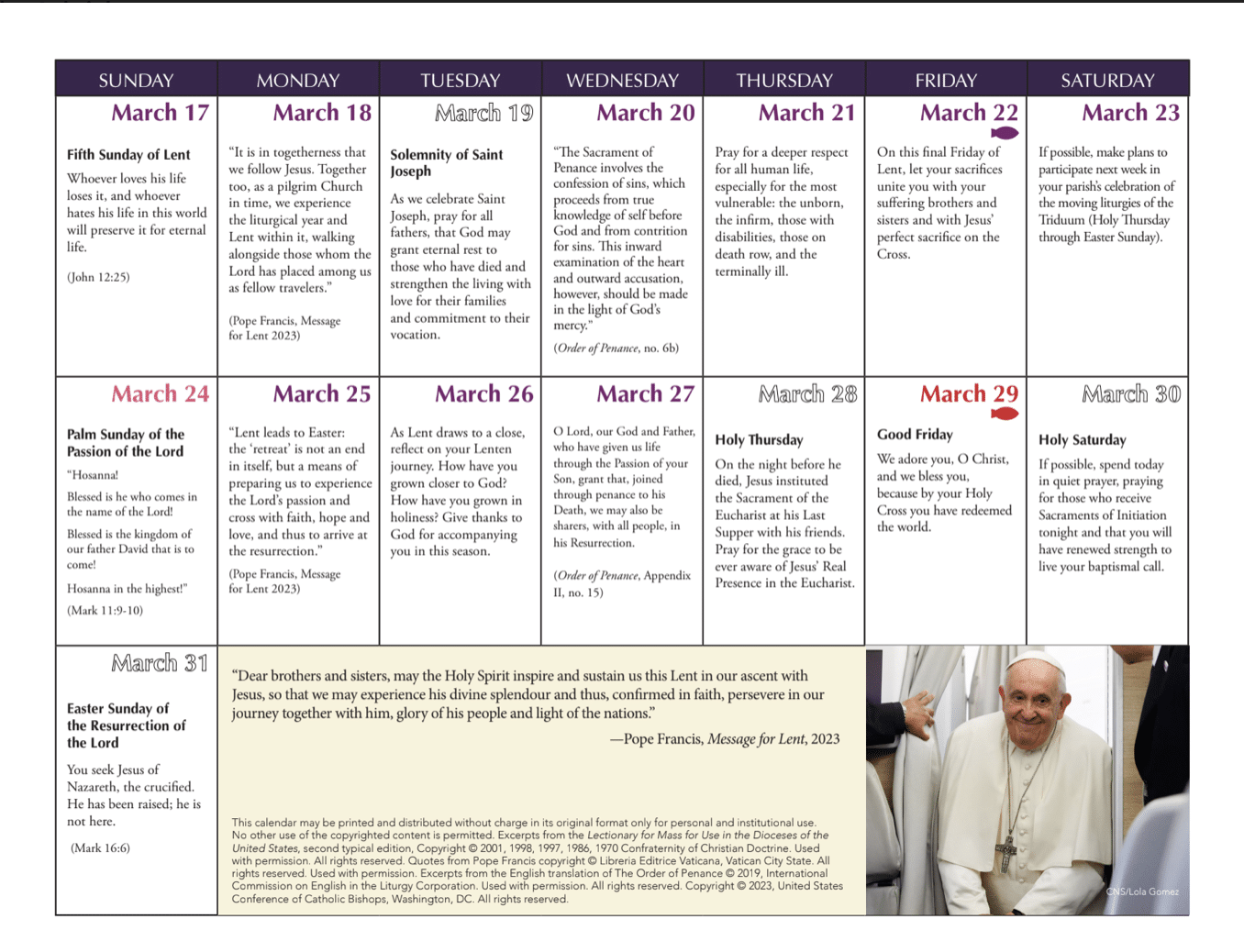 2024 Lenten Calendar USCCB Holy Family Catholic Church